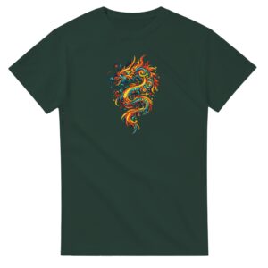 T-shirt vert forêt dragon unisexe épais ras du cou