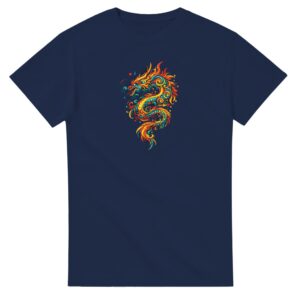 T-shirt bleu marine dragon unisexe épais ras du cou